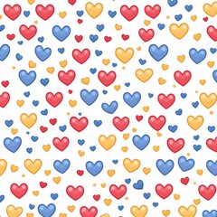 Seamless pattern of red, yellow, blue hearts for textile, wrapping paper, or greeting cards
