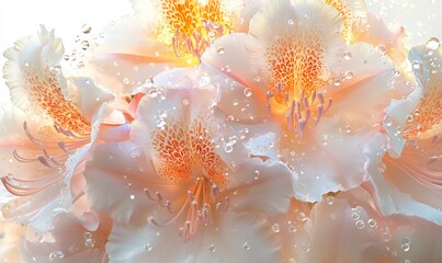 Fototapeta premium Close-up of delicate peach flowers surrounded by bubbles, creating a serene underwater scene
