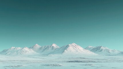 Snowy mountains rise under a teal sky. Winter landscape for inspirational backdrop