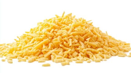Grated Yellow Cheese Pile on White Background for Culinary Use