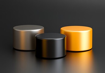 Three Stylish Metallic Geometric Shapes on a Dark Background