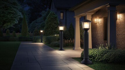 Radiant and classic CS Post Top Light glowing in a beautifully designed outdoor environment. No people, no text.