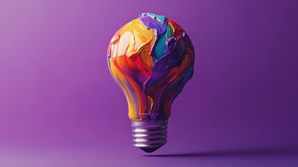 Vibrant lightbulb painted with colorful strokes. Ideal for creativity, innovation, and ideas concepts.
