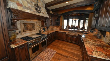 Fototapeta premium A traditional-style kitchen with a properly placed stove and decorative elements enhancing prosperity