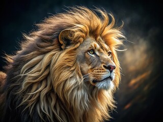 Naklejka premium Majestic Golden Lion Roar: Powerful Wildlife Photography with High Depth of Field