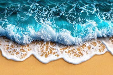 Obraz premium Aerial view of turquoise ocean waves gently lapping on sandy beach.