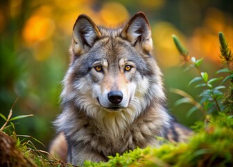 Obraz premium Majestic Gray Wolf (Canis Lupus) in Wild Habitat - Candid Wildlife Photography