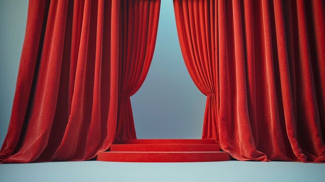 Red velvet curtains stage reveal