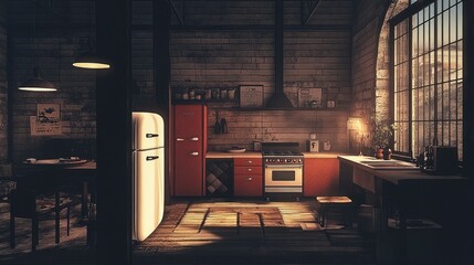 A well-lit, spacious kitchen ensuring the stove is not aligned with the refrigerator