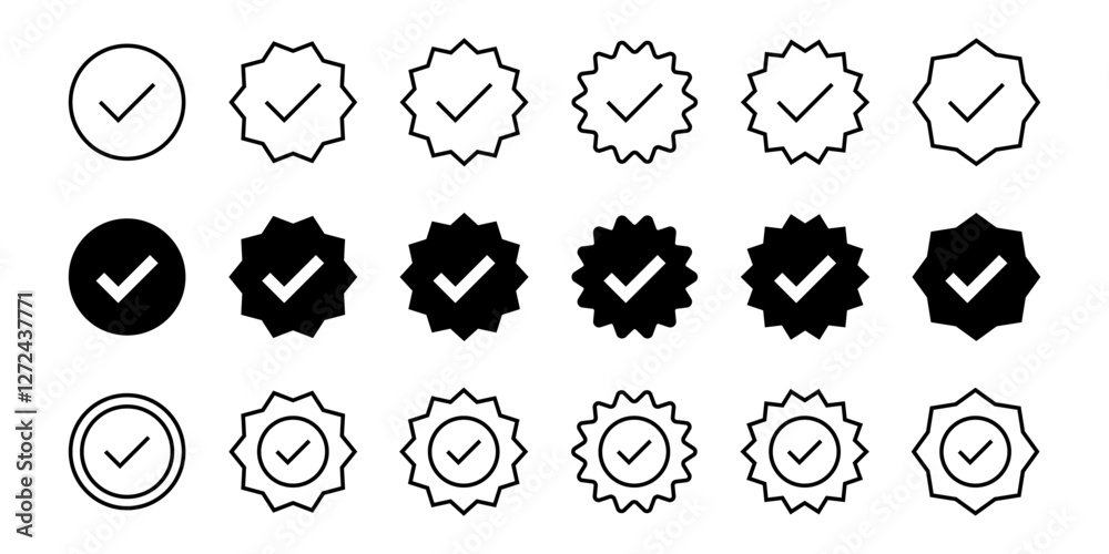 Fototapete Verified badge icon tick symbol vector approved check mark icon. black checkmark icons - Certificate badge Quality certify icon