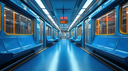 Fototapeta premium Modern Blue Subway Car Interior Design View
