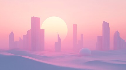 Pink Cityscape Sunset Over Sandy Plains