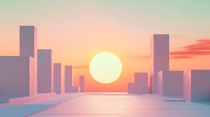 Fototapeta premium Minimalist Cityscape Sunset Abstract Architecture
