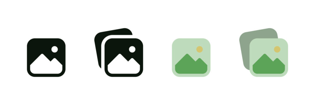 Gallery icon vector set, photo album icon, image picture symbol. gallery photos icons for web and mobile apps. filled, solid, flat style web icon collection set