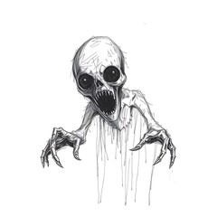 Horror Creature Drawing, Scary Ghost Illustration