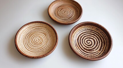 Handcrafted Ceramic Bowls with Unique Spiral Patterns and Textures