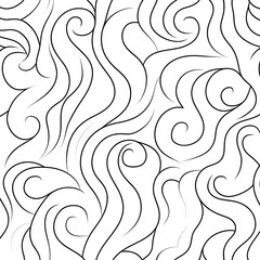 Fototapeta premium Seamless Pattern of Stylized Swirls and Curves Repeating Continuously in Black and White Design.