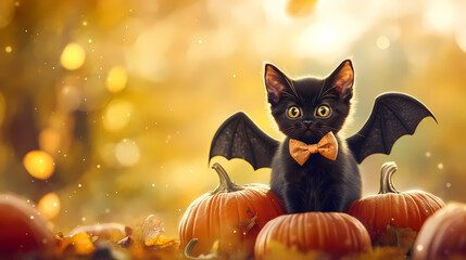 Halloween Cat on Pumpkin Illustration
