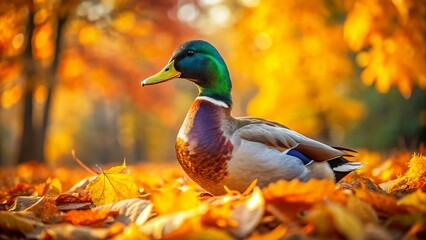 Majestic High-Bred Duck in Vibrant Autumnal Setting