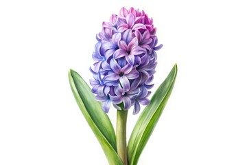 Fototapeta premium A single purple hyacinth, painted in watercolor, stands alone against a pure white background.