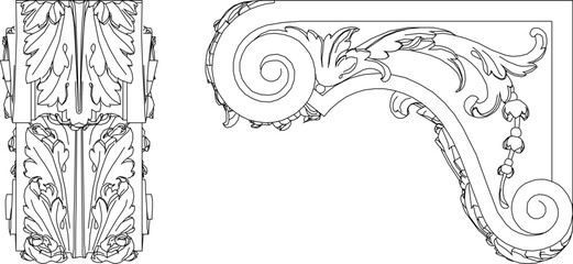 sketch vector silhouette illustration cornice column carving pattern decoration ornament classic ethnic traditional