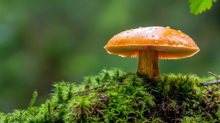 Mushroom marvel: a vibrant orange mushroom on a mossy log