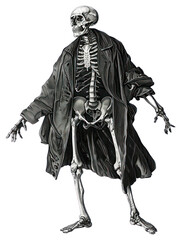 Fototapeta premium PNG Skeleton wearing oversized trench coat
