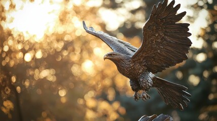 Majestic Soaring Eagle Bronze Sculpture with Wings Spread Wide