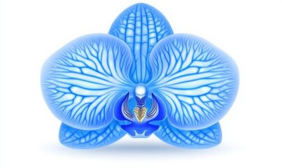 Vibrant blue orchid flower with intricate patterns, set against a soft, blurred background
