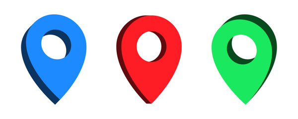 3d location map pointer icon, place pin marker sign - isometric red gps map pointers in flat style, destination symbols. location pin icon, Navigation sign	