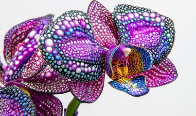 Vibrant close-up of a uniquely patterned orchid flower showcasing intricate details and colors