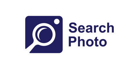 logo design combination of magnifying glass and camera, logo for photo search media, gallery, application, symbol, icon, idea, creative.