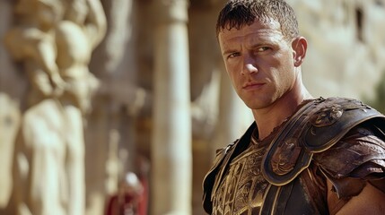 Serious Roman Soldier Portrait in Ancient Setting with Armor