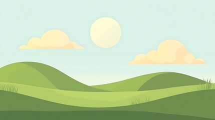 Obraz premium Serene Rolling Hills Landscape Under A Sunny Sky