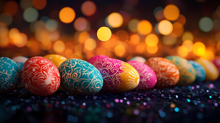Easter Eggs Decoration Patterns Texture Background Lighting Ambiance Holiday Spirit Craftsmanship Artistry Colorful Display Festive Vibes