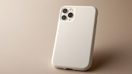 Beige Smartphone with White Case on Plain Backdrop in a Studio Setting for Product Shot