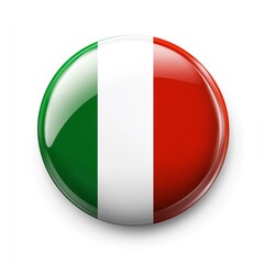 Glossy button featuring the Italian flag. Vibrant green, white, and red colors.