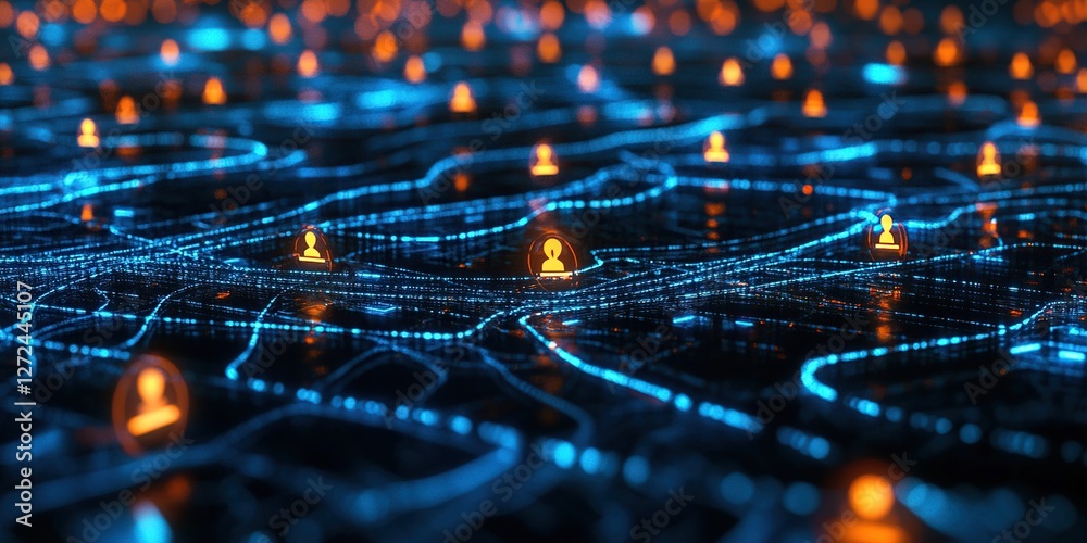 Poster visualizing global network connections: a dynamic map of digital interactions and data flows across 
