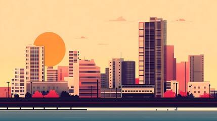 Obraz premium Sunset Cityscape Modern Buildings Skyline