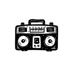 Retro Boombox Hand Drawn Style on White Background