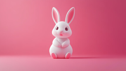 Obraz premium Cute White Bunny on Pink Background