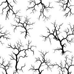 Silhouetted Spooky Trees Against a White Backdrop Seamless Pattern for Halloween Theme Design Project.