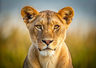 Fototapeta premium Majestic Lioness Gaze: Ndutu, Tanzania - Minimalist Portrait