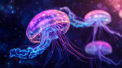 Obraz premium Png aesthetic neon solar system astronomy universe purple. Iridescent Jellyfish Skies. Illustration