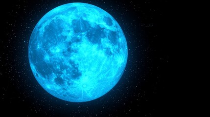 Obraz premium A luminous blue moon shines brightly in a starry night sky, creating a serene atmosphere