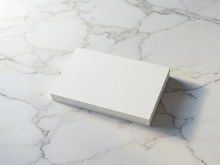 A blank white business card mockup, placed on a white marble surface, under soft lighting.



