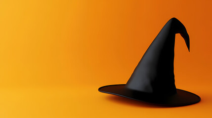 Fototapeta premium Black Witch Hat on Gradient Orange Background