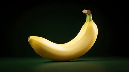 Ripe Yellow Banana on Dark Green Background