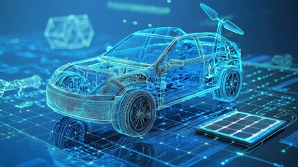 Innovative Eco-Friendly Car Blueprint Design in Digital Space