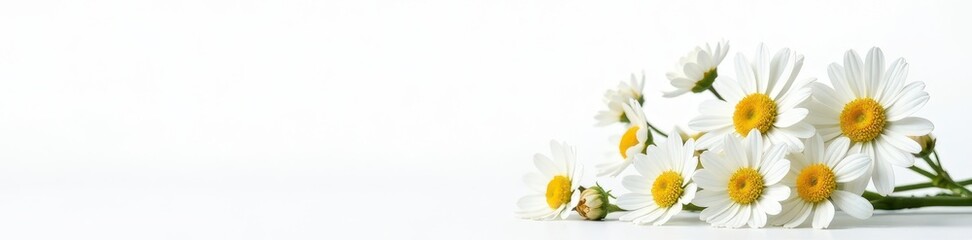 Obraz premium Delicate bouquet of white chamomile flowers, isolated on white , summer flowers, texture